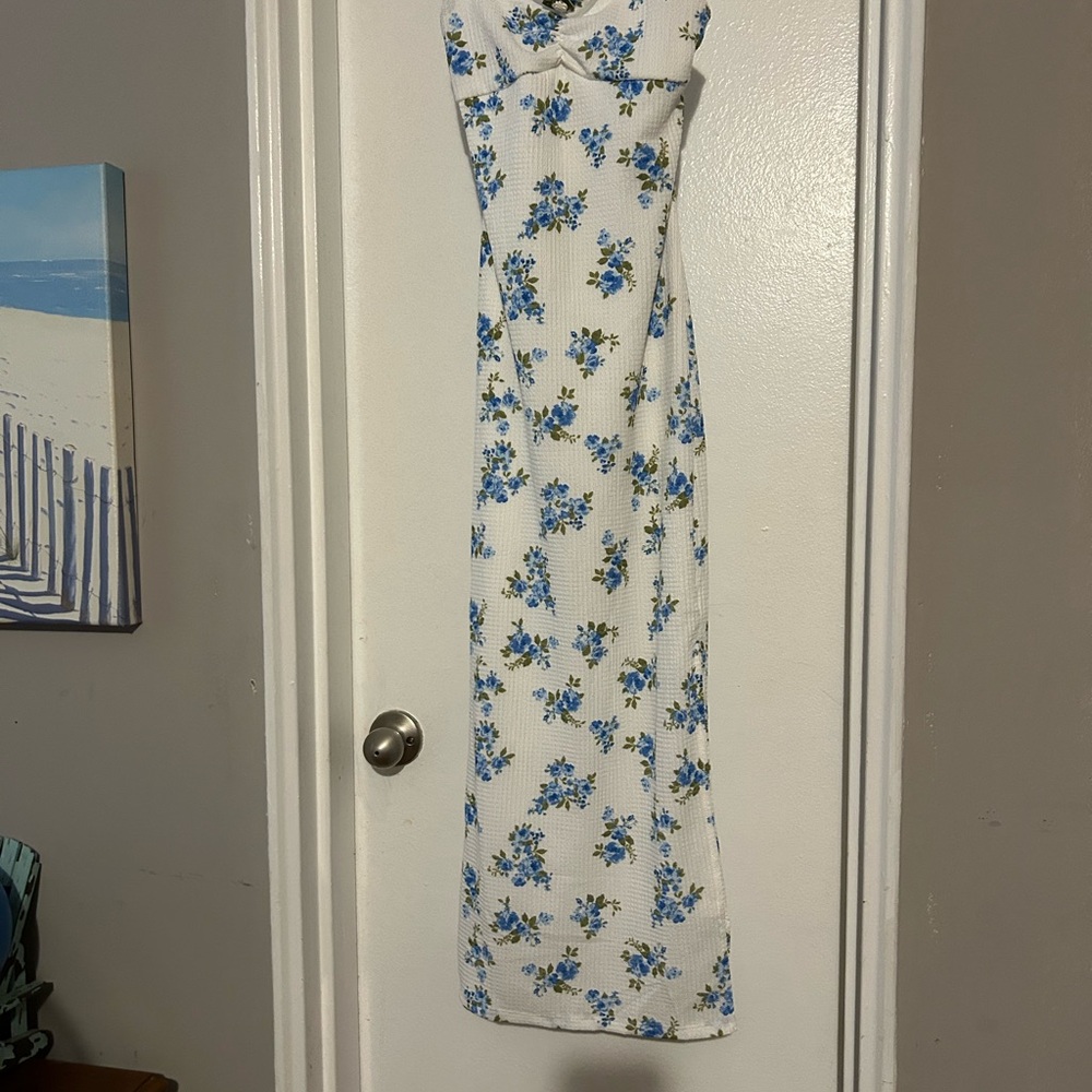 SHEIN Strapless Blue Floral Dress